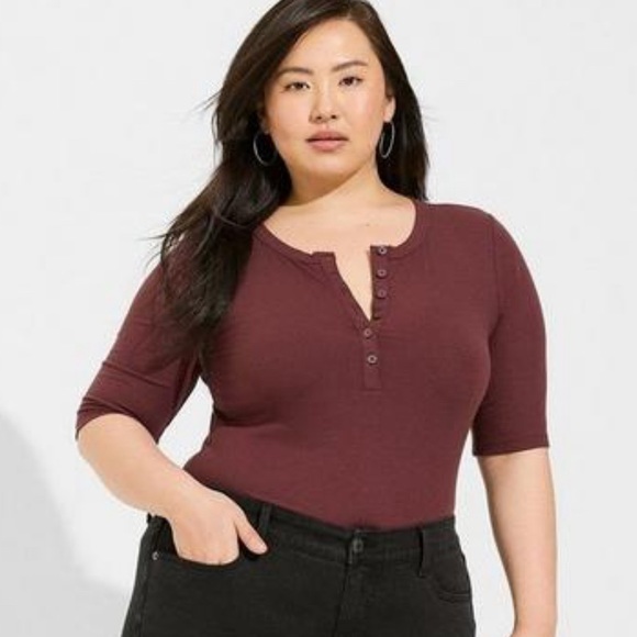 Torrid Super Soft Rib Henley Elbow Sleeve Tee - Picture 1 of 4
